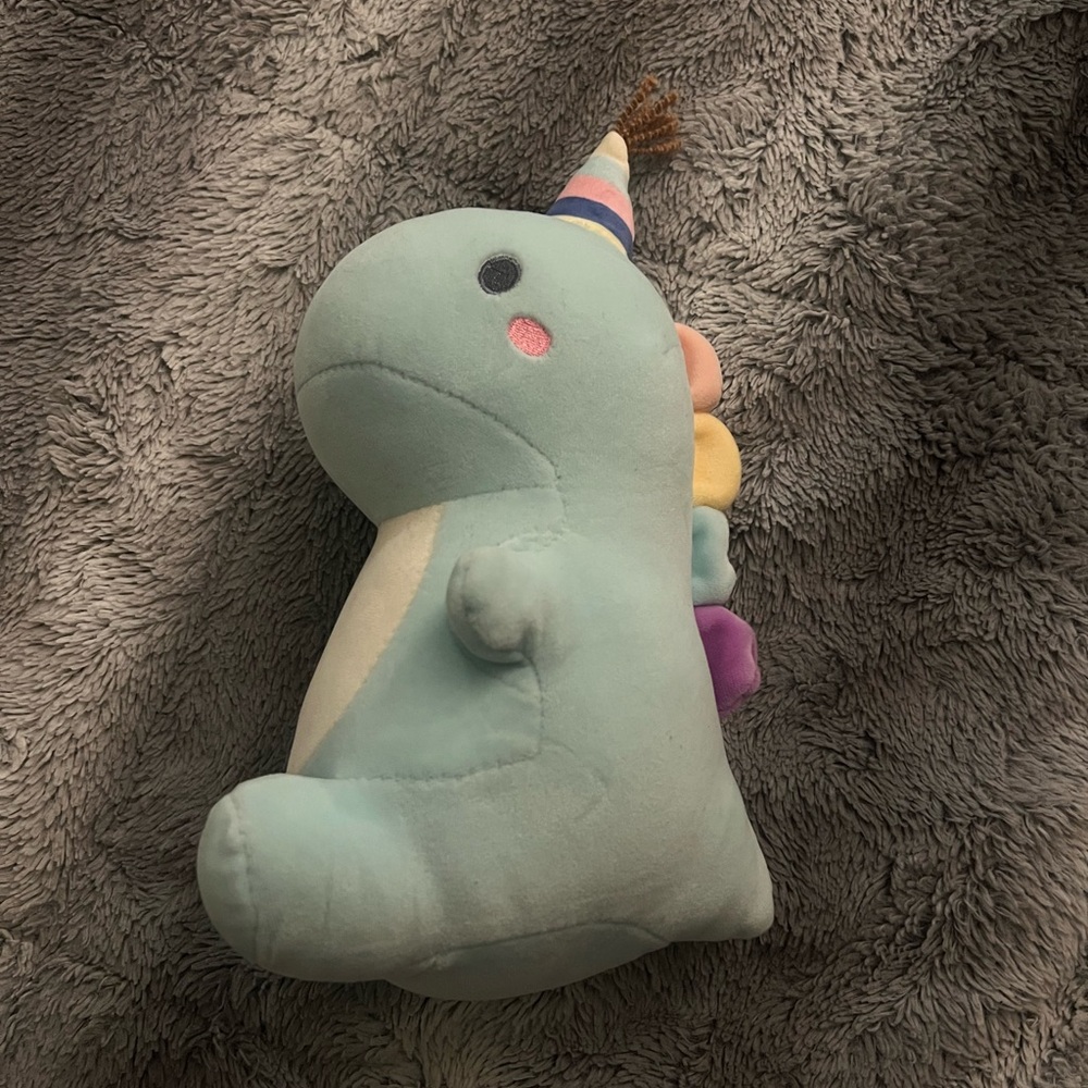 Plush Dinosaur Toy with Party Hat - Blue